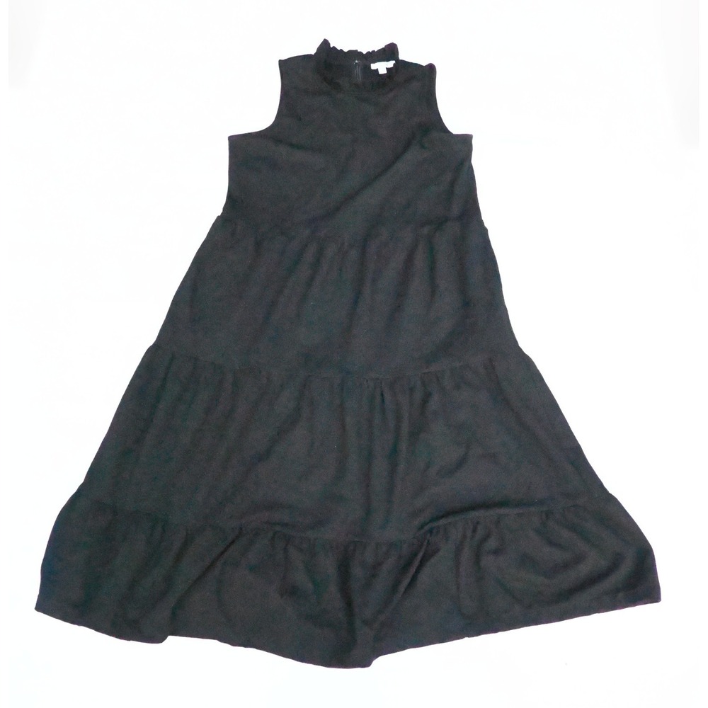 Chicos Womens 1 US 8 Black Tiered Dress Sleeveless Mock Neck Ruffle Knee Length